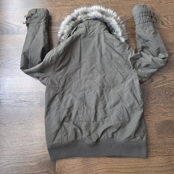 L.Spiewak And Sons Olive Green Faux Fur Collar Jacket Womens Sz.M - Picture 3 of 9